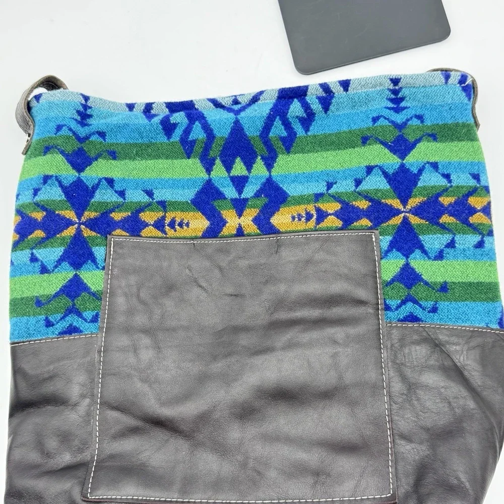 Custom Pendleton Upcycled Leather & Wool Nan-Made Pecos Hobo Crossbody Tote‎ Bag